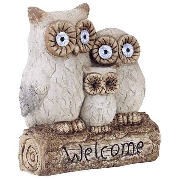 Alpine Fiberglass/Resin/Stone Gray 16 in. Owl Family Welcome Statue QWR476SLR - main